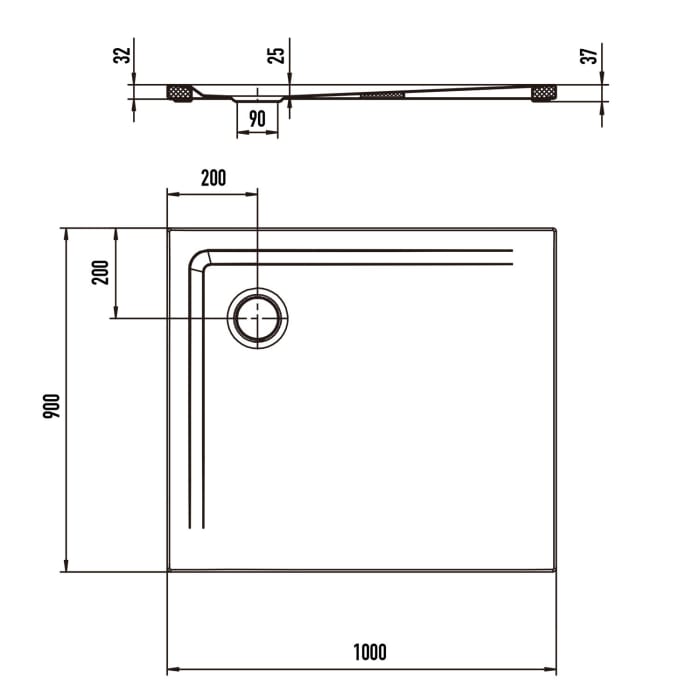 Kaldewei SUPERPLAN 1849-5 Duschwanne 90 x 100 cm mit Secure Plus, inkl. Wannenträger extraflach