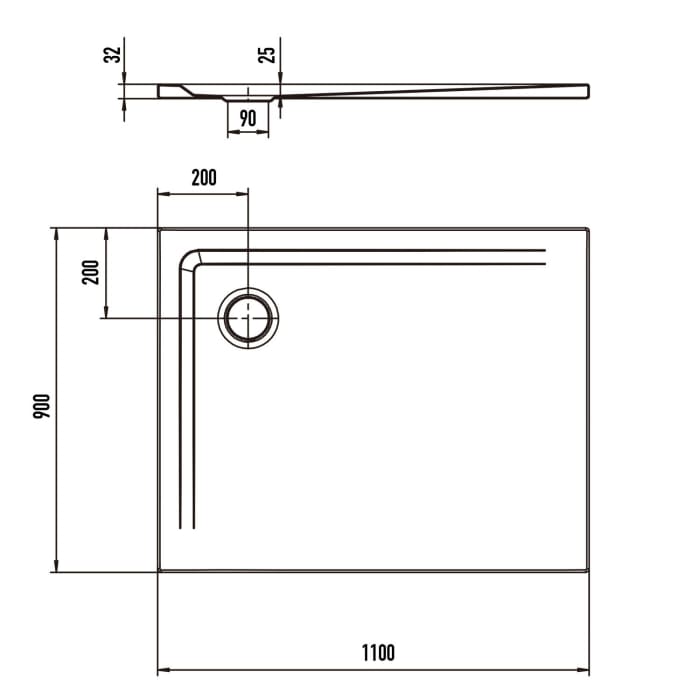 Kaldewei SUPERPLAN 1850-1 Duschwanne 90 x 110 cm mit Secure Plus