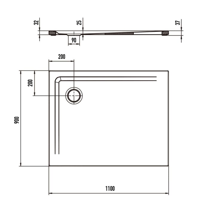Kaldewei SUPERPLAN 1850-5 Duschwanne 90 x 110 cm mit Secure Plus, inkl. Wannenträger extraflach