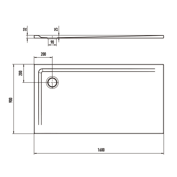 Kaldewei SUPERPLAN 1855-1 Duschwanne 90 x 160 cm mit Secure Plus
