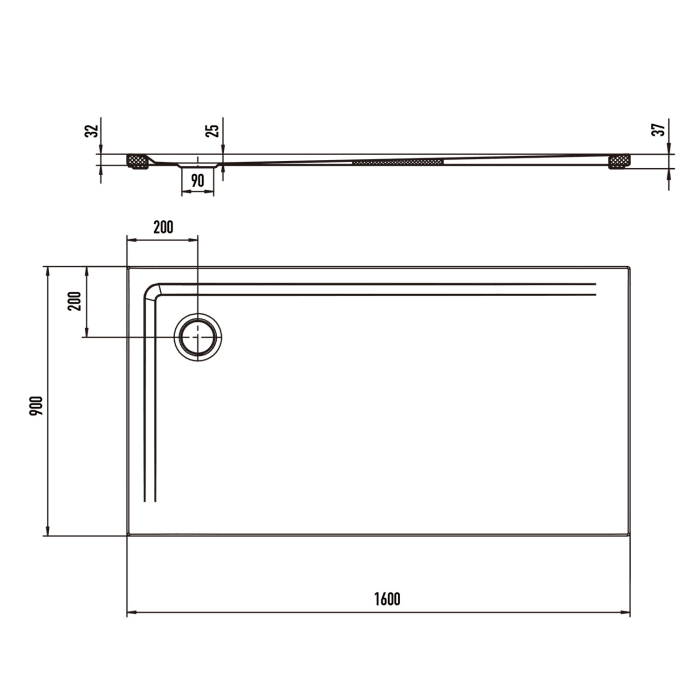 Kaldewei SUPERPLAN 1855-5 Duschwanne 90 x 160 cm mit Secure Plus, inkl. Wannenträger extraflach