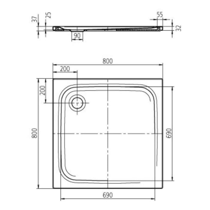 Kaldewei SUPERPLAN CLASSIC 386-5 Duschwanne 80 x 80 cm mit Invisible Grip, inkl. Wannenträger extraflach