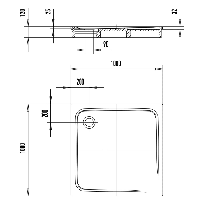 Kaldewei SUPERPLAN CLASSIC 391-2 Duschwanne 100 x 100 cm mit Invisible Grip, inkl. Wannenträger
