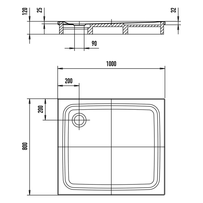 Kaldewei SUPERPLAN CLASSIC 398-2 Duschwanne 80 x 100 cm mit Invisible Grip, inkl. Wannenträger