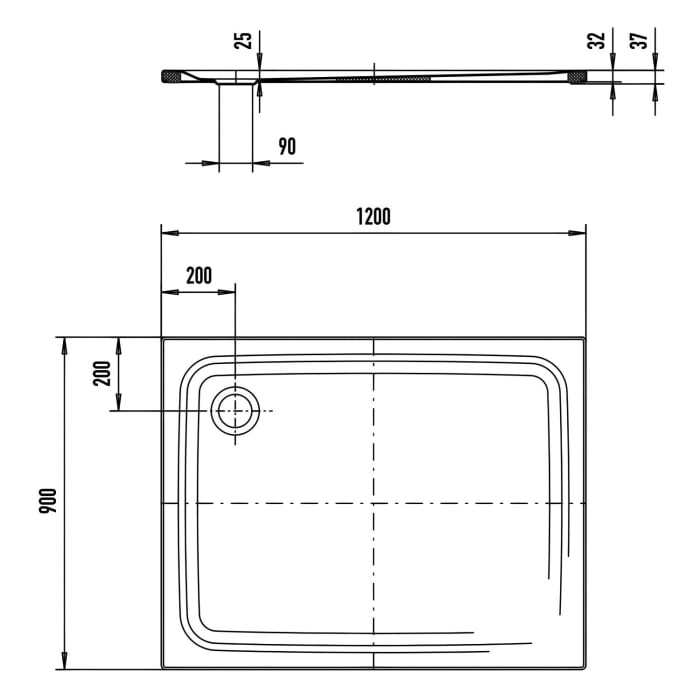 Kaldewei SUPERPLAN CLASSIC 406-5 Duschwanne 90 x 120 cm mit Invisible Grip, inkl. Wannenträger extraflach