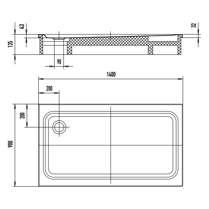 Kaldewei SUPERPLAN CLASSIC 429-2 Duschwanne 90 x 140 cm mit Secure Plus, inkl. Wannenträger