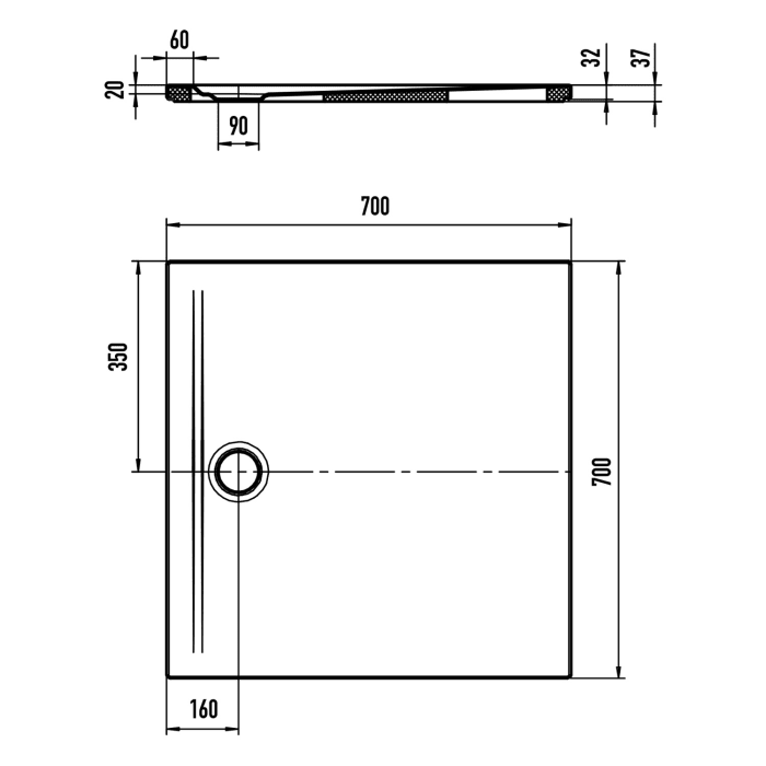 Kaldewei SUPERPLAN ZERO 1510-5 Duschwanne 70 x 70 cm mit Perl-Effekt, inkl. Wannenträger extraflach
