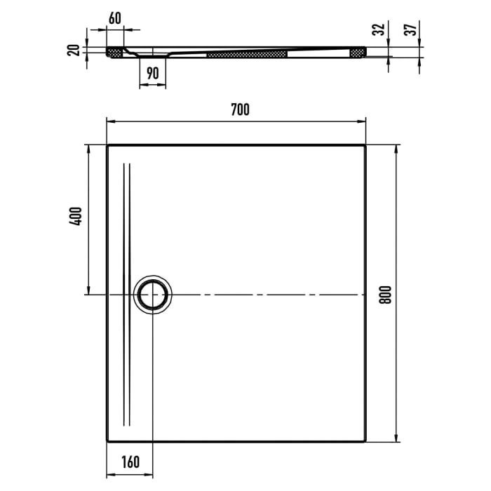 Kaldewei SUPERPLAN ZERO 1512-5 Duschwanne 70 x 80 cm mit Perl-Effekt, inkl. Wannenträger extraflach