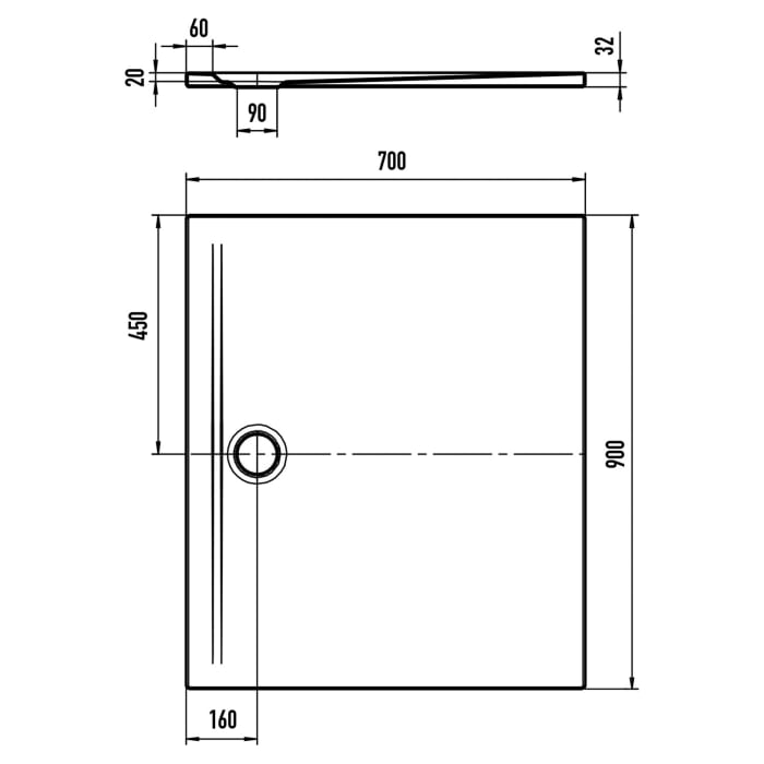 Kaldewei SUPERPLAN ZERO 1518-1 Duschwanne 70 x 90 cm mit Perl-Effekt und Antidröhn