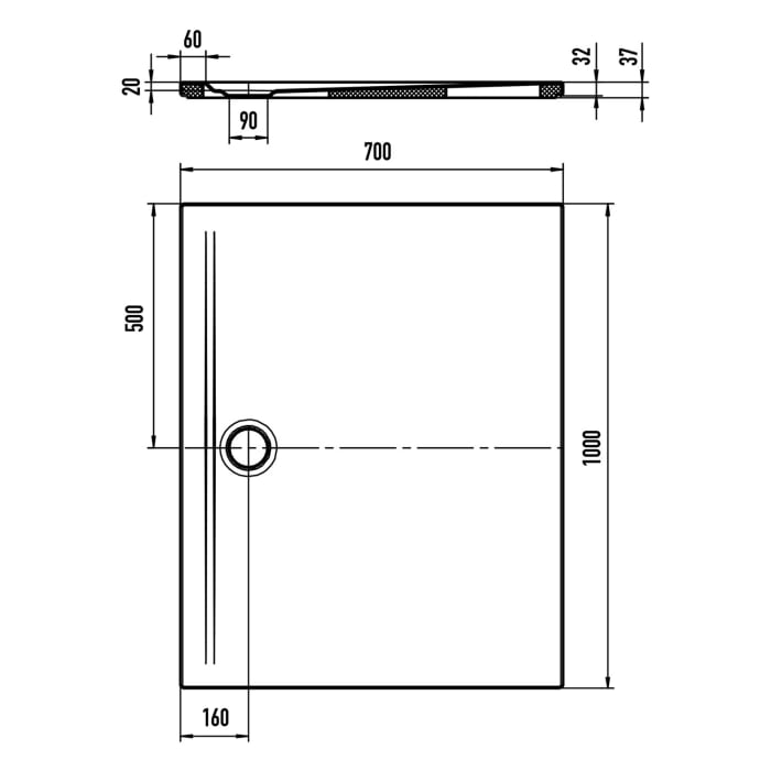 Kaldewei SUPERPLAN ZERO 1526-5 Duschwanne 70 x 100 cm mit Perl-Effekt, inkl. Wannenträger extraflach