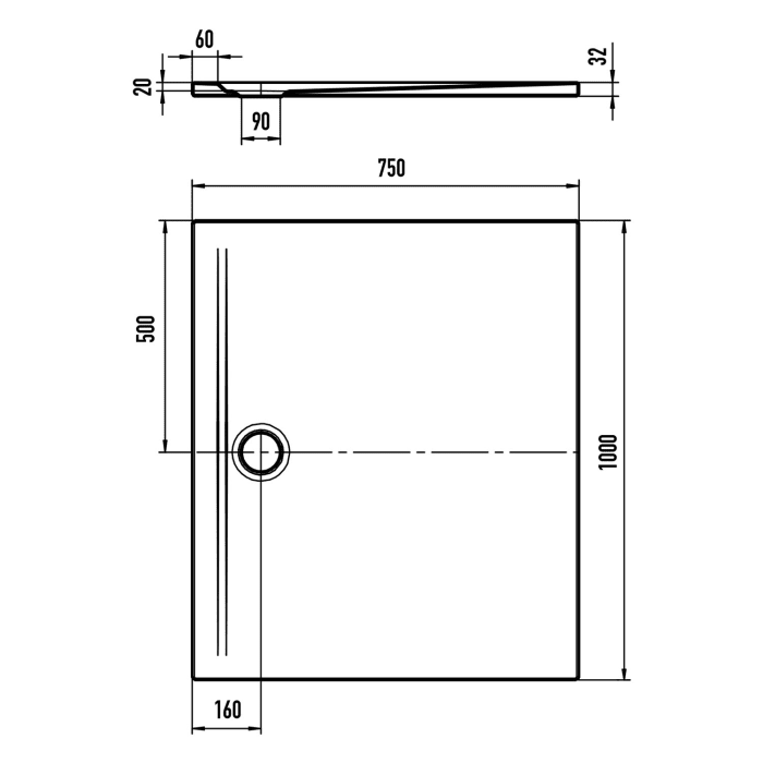 Kaldewei SUPERPLAN ZERO 1528-1 Duschwanne 75 x 100 cm mit Secure Plus