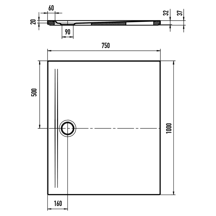 Kaldewei SUPERPLAN ZERO 1528-5 Duschwanne 75 x 100 cm mit Secure Plus, inkl. Wannenträger extraflach