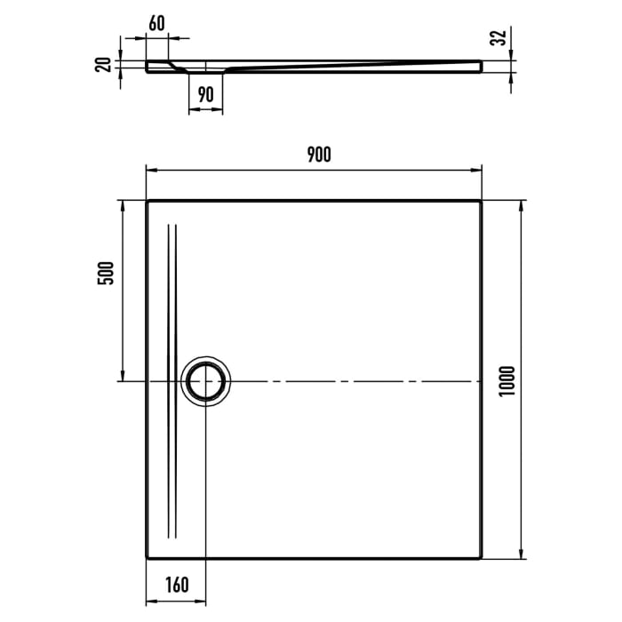 Kaldewei SUPERPLAN ZERO 1532-1 Duschwanne 90 x 100 cm