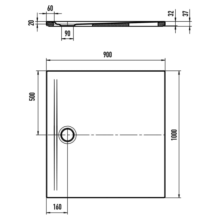 Kaldewei SUPERPLAN ZERO 1532-5 Duschwanne 90 x 100 cm mit Perl-Effekt, inkl. Wannenträger extraflach