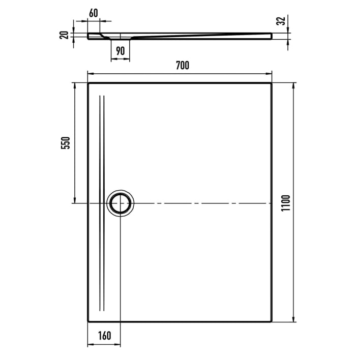 Kaldewei SUPERPLAN ZERO 1536-1 Duschwanne 70 x 110 cm mit Perl-Effekt