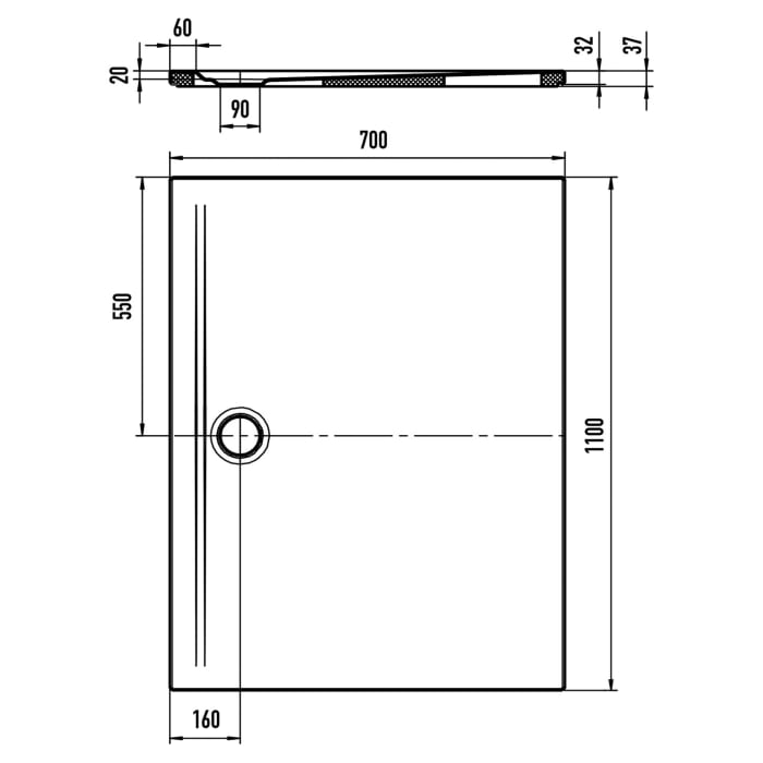 Kaldewei SUPERPLAN ZERO 1536-5 Duschwanne 70 x 110 cm mit Secure Plus, inkl. Wannenträger extraflach