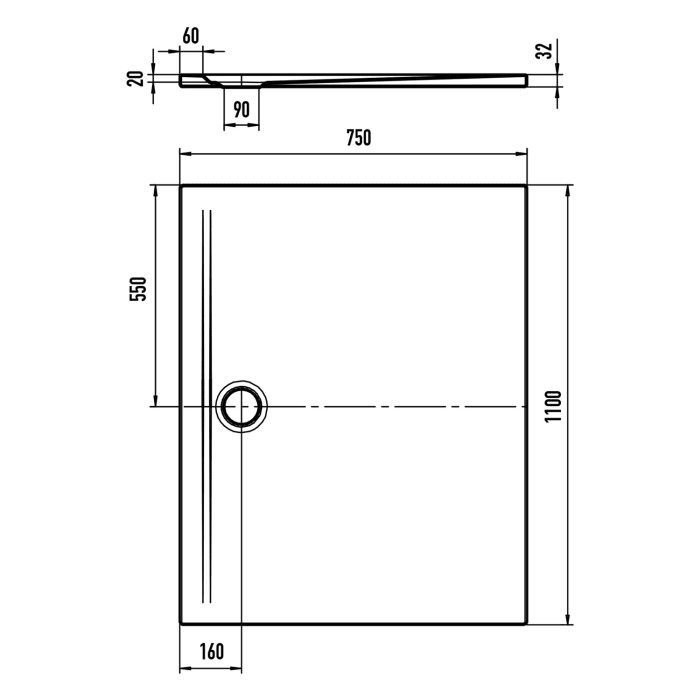 Kaldewei SUPERPLAN ZERO 1538-1 Duschwanne 75 x 110 cm mit Invisible Grip