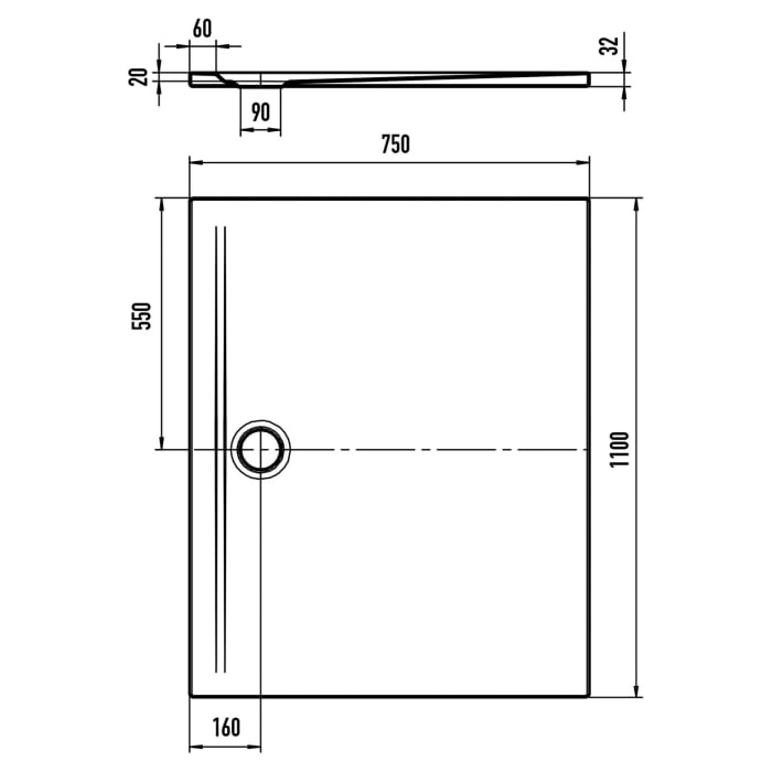 Kaldewei SUPERPLAN ZERO 1538-1 Duschwanne 75 x 110 cm mit Perl-Effekt