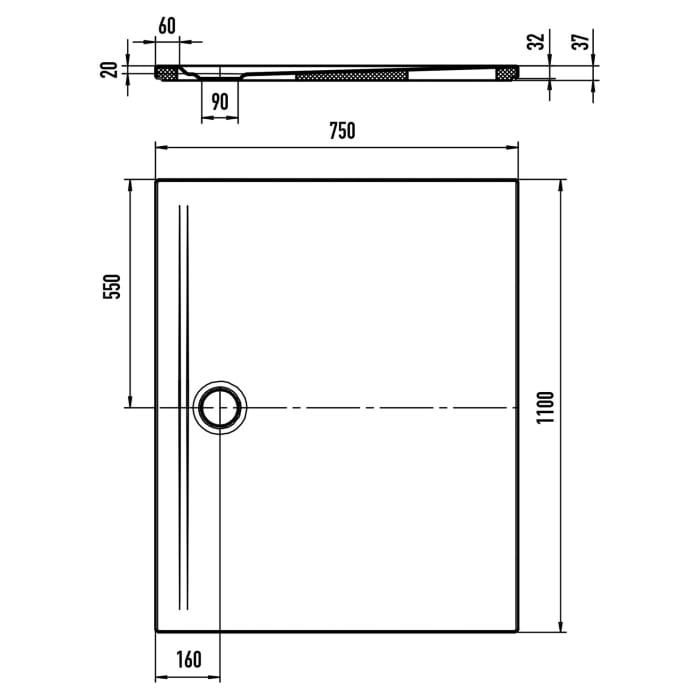 Kaldewei SUPERPLAN ZERO 1538-5 Duschwanne 75 x 110 cm mit Secure Plus, inkl. Wannenträger extraflach