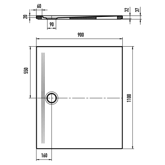 Kaldewei SUPERPLAN ZERO 1542-5 Duschwanne 90 x 110 cm mit Secure Plus, inkl. Wannenträger extraflach