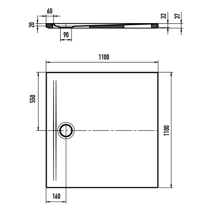 Kaldewei SUPERPLAN ZERO 1546-5 Duschwanne 110 x 110 cm mit Perl-Effekt, inkl. Wannenträger extraflach