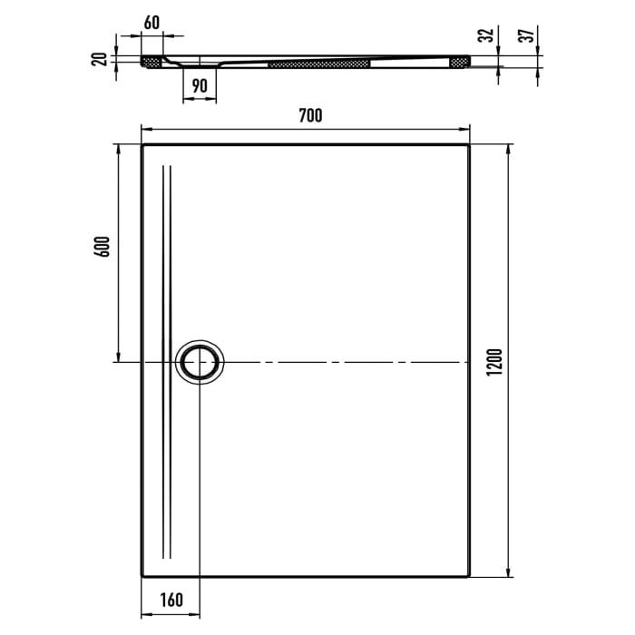 Kaldewei SUPERPLAN ZERO 1548-5 Duschwanne 70 x 120 cm mit Secure Plus, inkl. Wannenträger extraflach