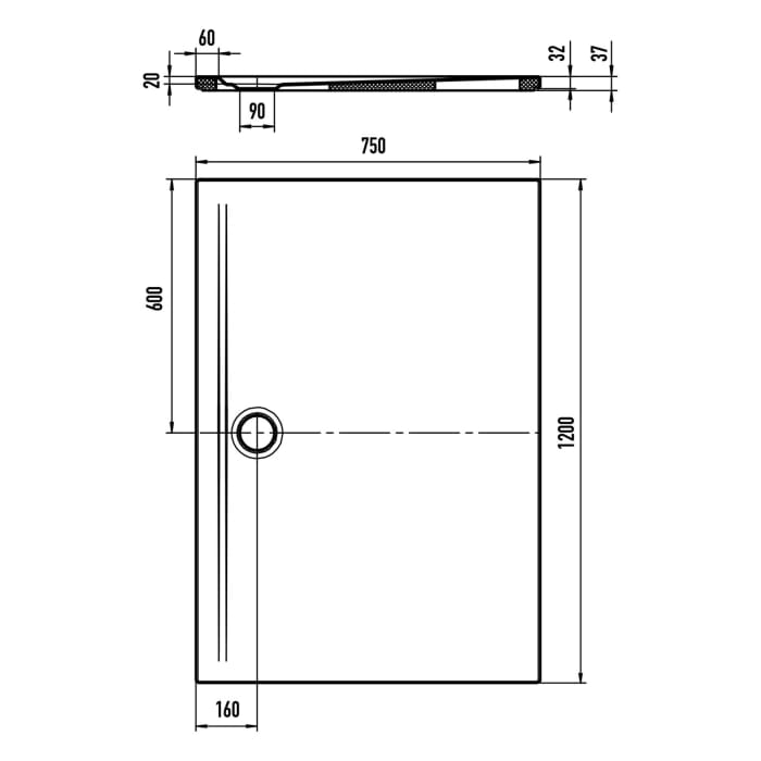 Kaldewei SUPERPLAN ZERO 1550-5 Duschwanne 75 x 120 cm, inkl. Wannenträger extraflach