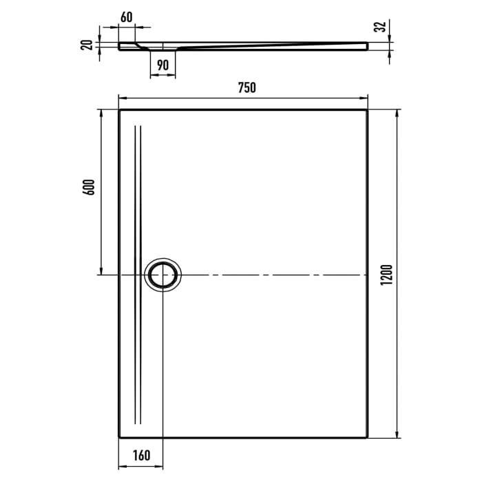 Kaldewei SUPERPLAN ZERO 1550-1 Duschwanne 75 x 120 cm mit Secure Plus