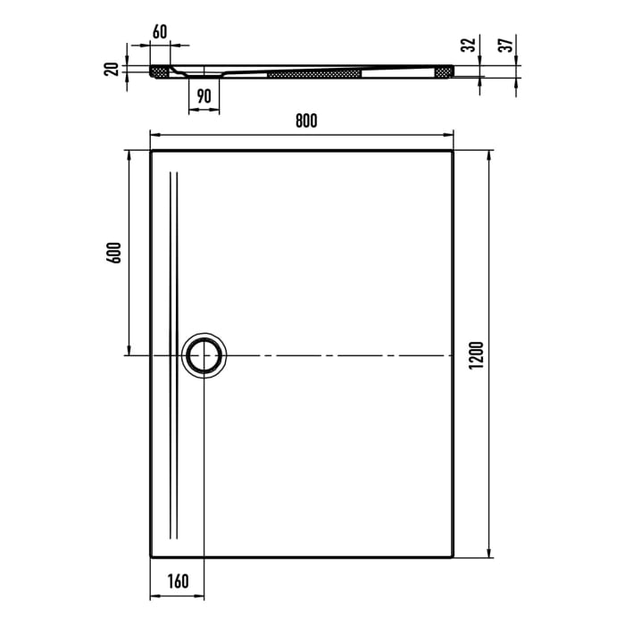 Kaldewei SUPERPLAN ZERO 1552-5 Duschwanne 80 x 120 cm mit Invisible Grip, inkl. Wannenträger extraflach