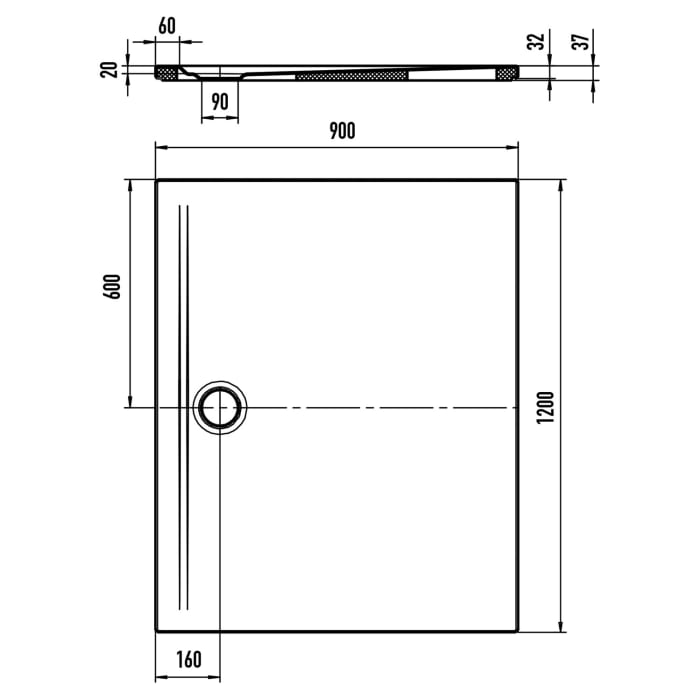 Kaldewei SUPERPLAN ZERO 1554-5 Duschwanne 90 x 120 cm mit Secure Plus, inkl. Wannenträger extraflach