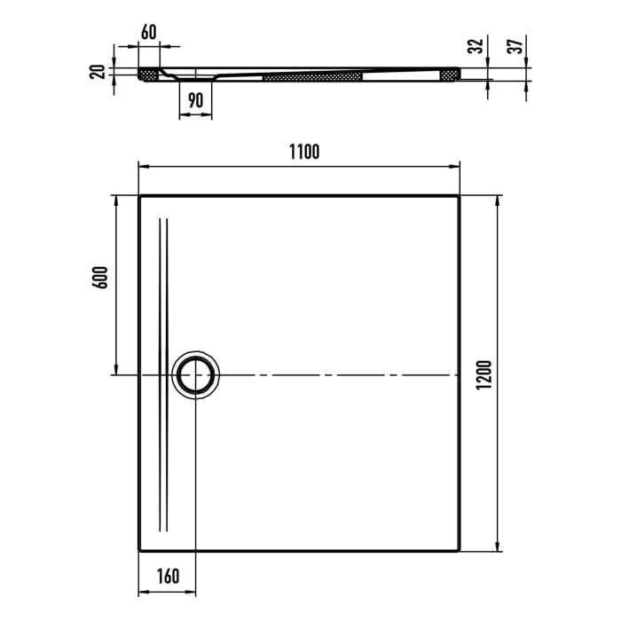 Kaldewei SUPERPLAN ZERO 1558-5 Duschwanne 110 x 120 cm mit Secure Plus, inkl. Wannenträger extraflach
