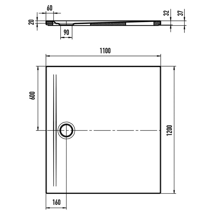 Kaldewei SUPERPLAN ZERO 1558-5 Duschwanne 110 x 120 cm mit Secure Plus, inkl. Wannenträger extraflach