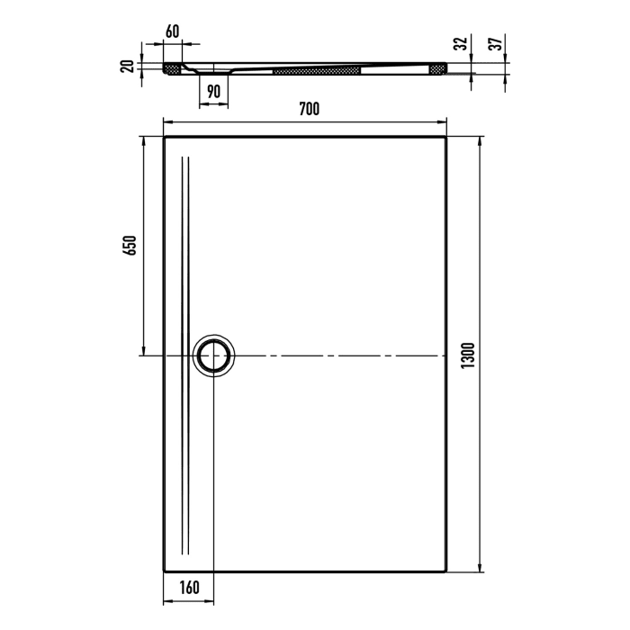 Kaldewei SUPERPLAN ZERO 1562-5 Duschwanne 70 x 130 cm mit Secure Plus, inkl. Wannenträger extraflach