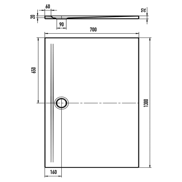 Kaldewei SUPERPLAN ZERO 1562-1 Duschwanne 70 x 130 cm mit Secure Plus