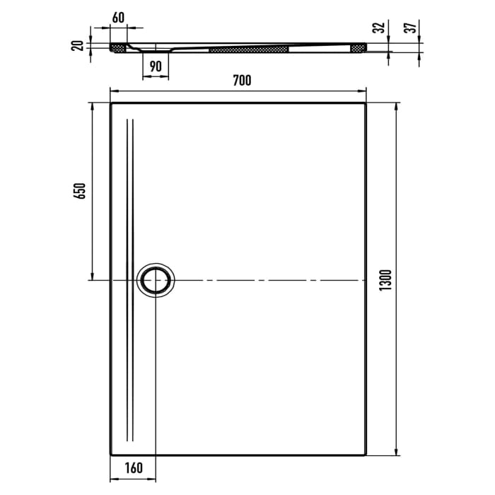 Kaldewei SUPERPLAN ZERO 1562-5 Duschwanne 70 x 130 cm, inkl. Wannenträger extraflach