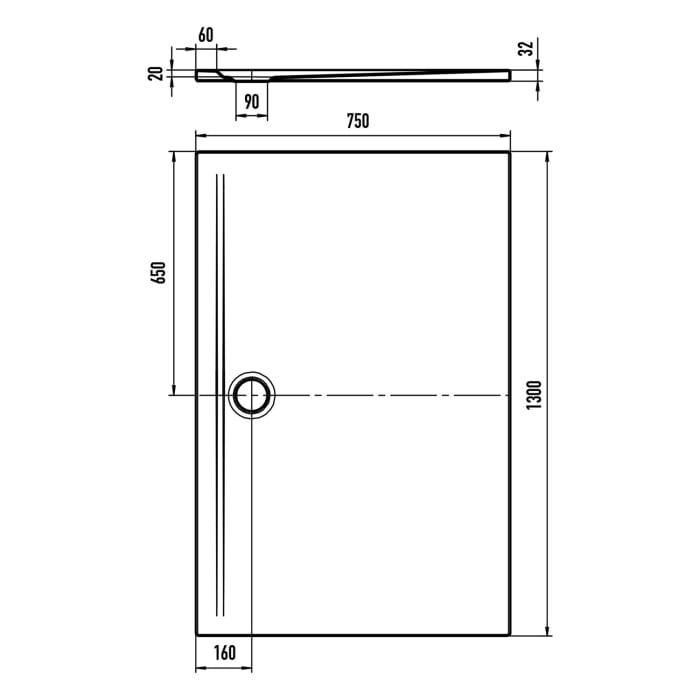 Kaldewei SUPERPLAN ZERO 1564-1 Duschwanne 75 x 130 cm mit Invisible Grip