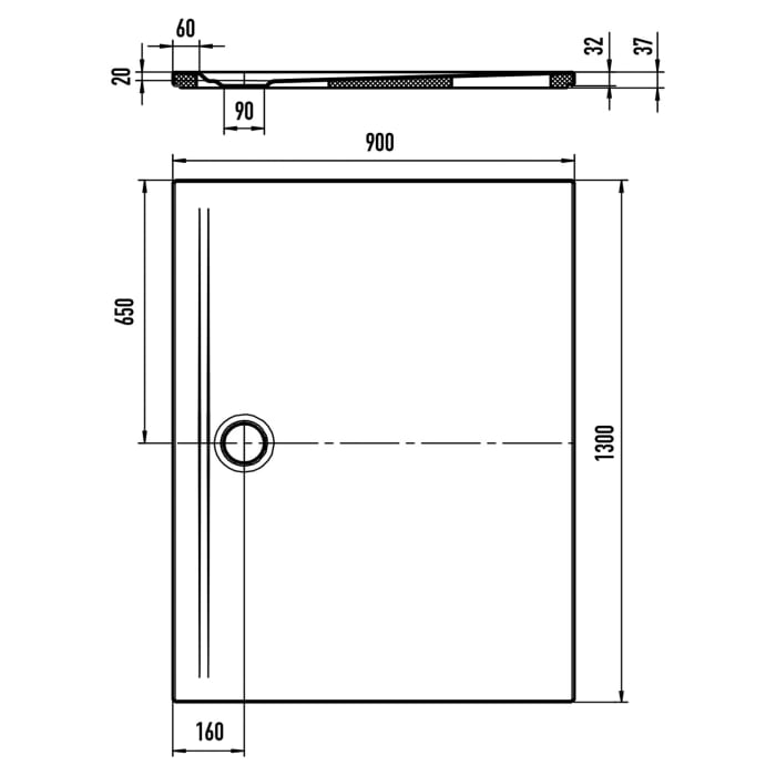 Kaldewei SUPERPLAN ZERO 1568-5 Duschwanne 90 x 130 cm mit Secure Plus, inkl. Wannenträger extraflach