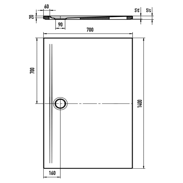 Kaldewei SUPERPLAN ZERO 1572-5 Duschwanne 70 x 140 cm, inkl. Wannenträger extraflach