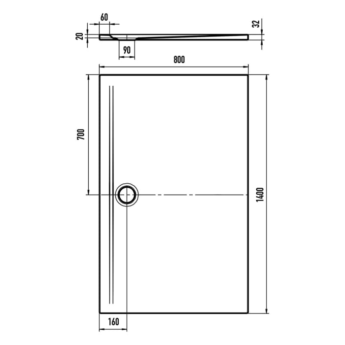 Kaldewei SUPERPLAN ZERO 1576-1 Duschwanne 80 x 140 cm mit Invisible Grip