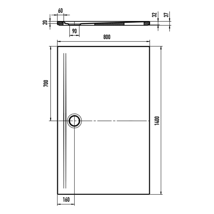 Kaldewei SUPERPLAN ZERO 1576-5 Duschwanne 80 x 140 cm mit Invisible Grip, inkl. Wannenträger extraflach