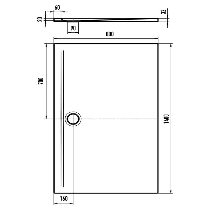 Kaldewei SUPERPLAN ZERO 1576-1 Duschwanne 80 x 140 cm mit Perl-Effekt