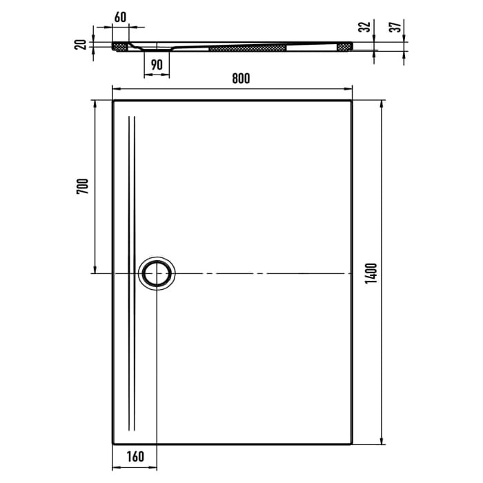 Kaldewei SUPERPLAN ZERO 1576-1 Duschwanne 80 x 140 cm mit Perl-Effekt, inkl. Wannenträger extraflach