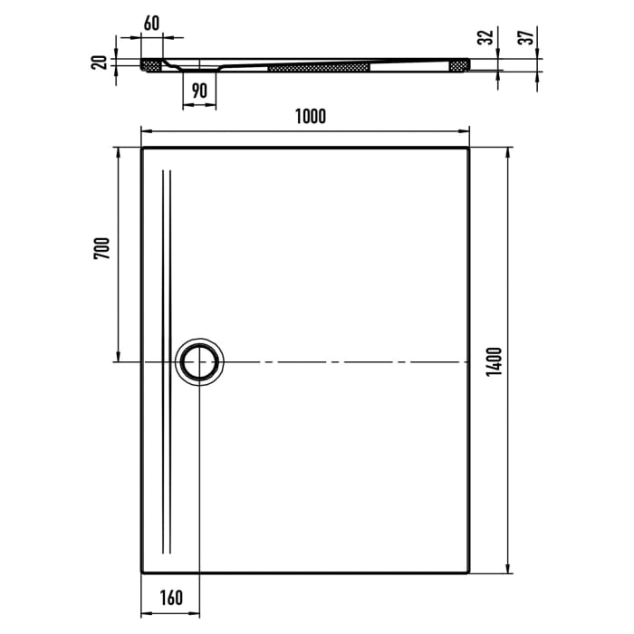 Kaldewei SUPERPLAN ZERO 1580-1 Duschwanne 100 x 140 cm mit Secure Plus, inkl. Wannenträger extraflach