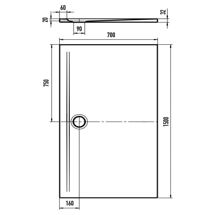 Kaldewei SUPERPLAN ZERO 1582-1 Duschwanne 70 x 150 cm