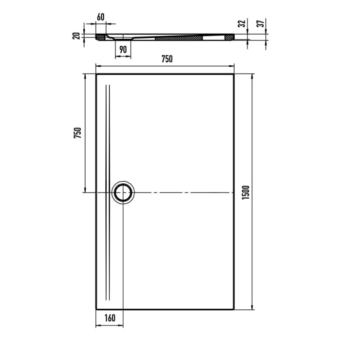 Kaldewei SUPERPLAN ZERO 1584-5 Duschwanne 75 x 150 cm mit Invisible Grip, inkl. Wannenträger extraflach