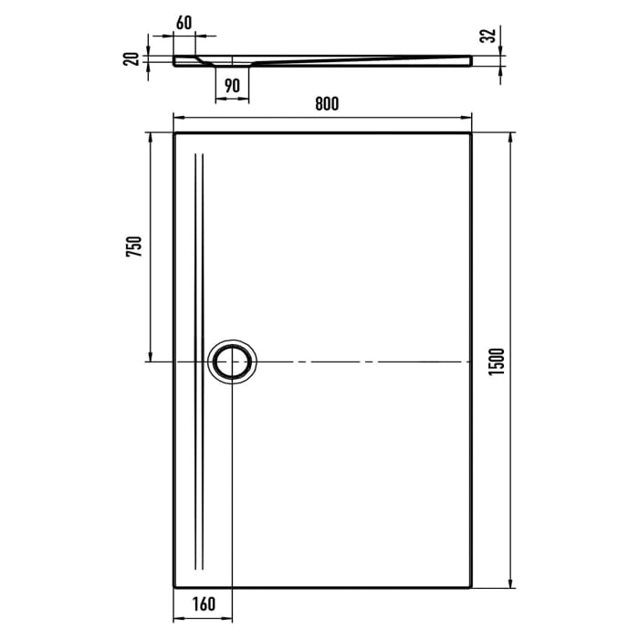 Kaldewei SUPERPLAN ZERO 1586-1 Duschwanne 80 x 150 cm mit Secure Plus