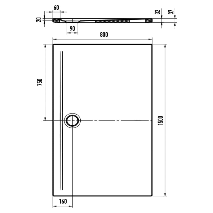 Kaldewei SUPERPLAN ZERO 1586-5 Duschwanne 80 x 150 cm mit Perl-Effekt, inkl. Wannenträger extraflach