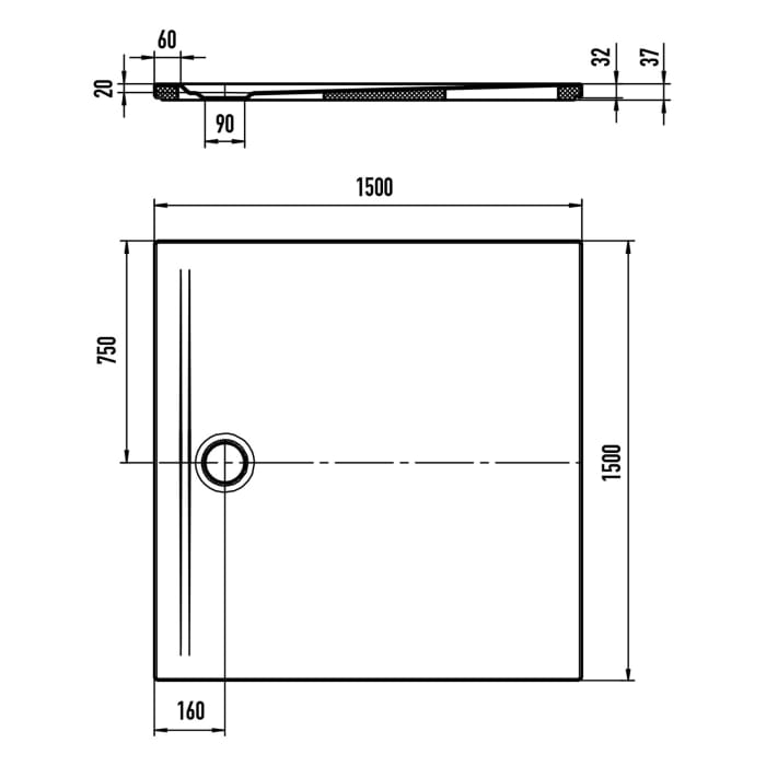 Kaldewei SUPERPLAN ZERO 1592-5 Duschwanne 150 x 150 cm mit Perl-Effekt, inkl. Wannenträger extraflach