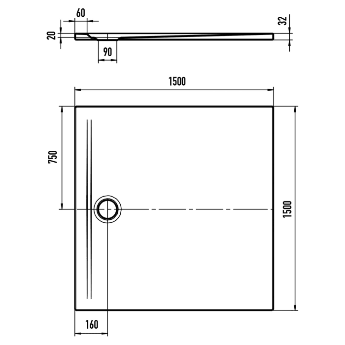 Kaldewei SUPERPLAN ZERO 1592-1 Duschwanne 150 x 150 cm
