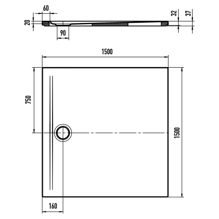 Kaldewei SUPERPLAN ZERO 1592-5 Duschwanne 150 x 150 cm, inkl. Wannenträger extraflach